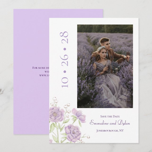 Lavender Purple Rose Wedding Save the Date Einladung (Vorne/Hinten)