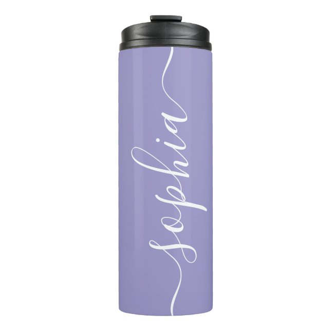 Lavender Purple Script Custom Thermal Tumbler Thermosbecher (Vorderseite)
