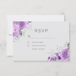 Lavender Purple & Silver Floral Elegant Wedding RSVP Karte