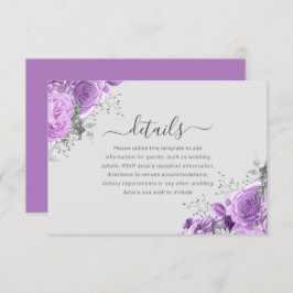Lavender Purple & Silver Floral Wedding Details Begleitkarte