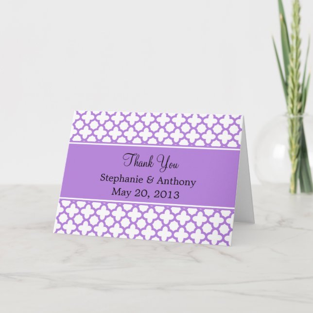 Lavender Quatrefoil Pattern Vielen Dank Dankeskarte (Vorderseite)