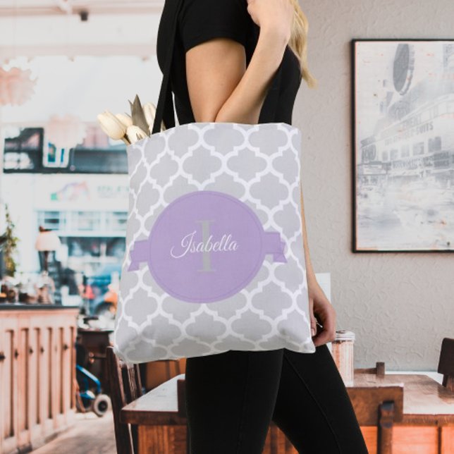 Lavender Quatrefoil Personalisiert Totbeutel (Lavender Quatrefoil Personalized Tote Bag)