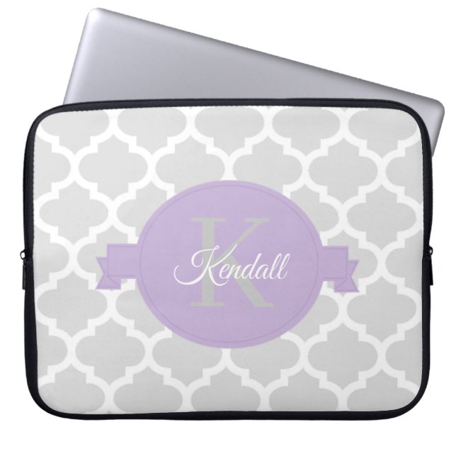 Lavender Quatrefoil Personalisierter Laptop-Sieb Laptopschutzhülle (Vorderseite)