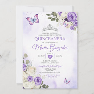 Lavender Quinceañera Crown 15 Anos Butterfly Einladung