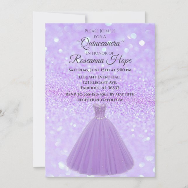 Lavender Quinceanera Einladung (Vorderseite)