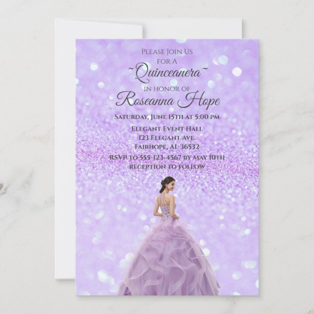 Lavender Quinceanera Einladung mit Bild (Vorderseite)