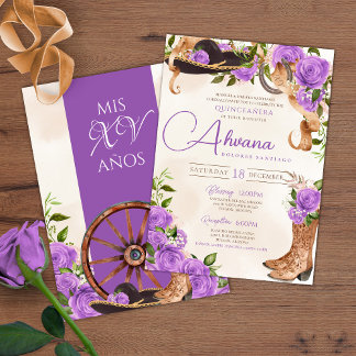 Lavender Quinceanera Lila Rose Charro Western Einladung