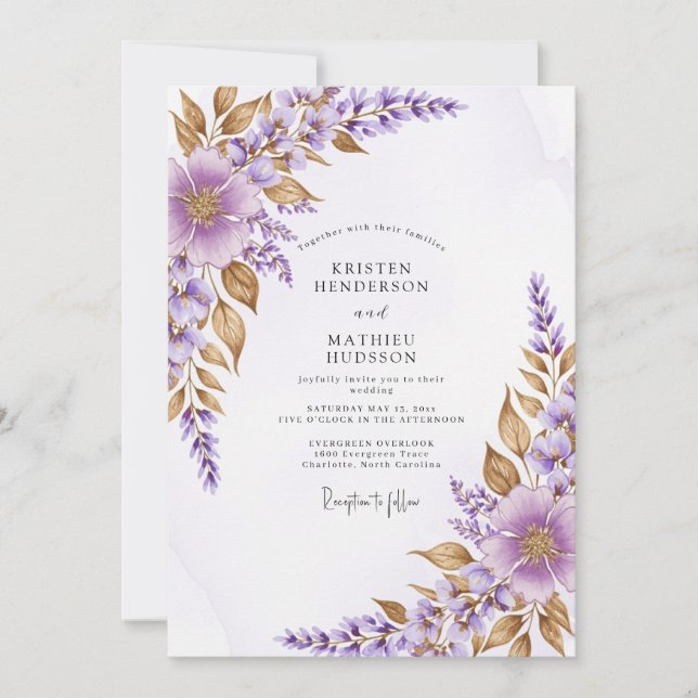 Lavender Refined Botanical Wedding Einladung (Vorderseite)