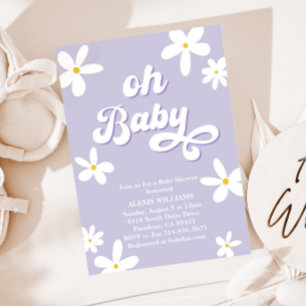 Lavender Retro Daisy Baby Shower Baby in Bloom Einladung