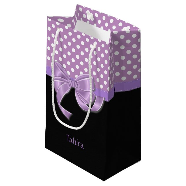 Lavender Ribbon and Polka Dots Kleine Geschenktüte (Vorderseite Schrägansicht)