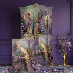 Lavender Romance White Peacock Ethereal Floral Seidenpapier