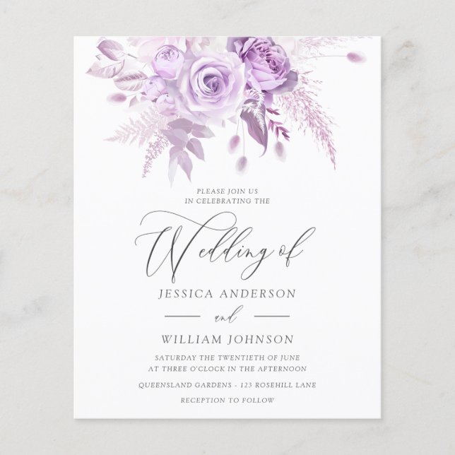 Lavender Rose Blumenbudget Einladung (Vorderseite)