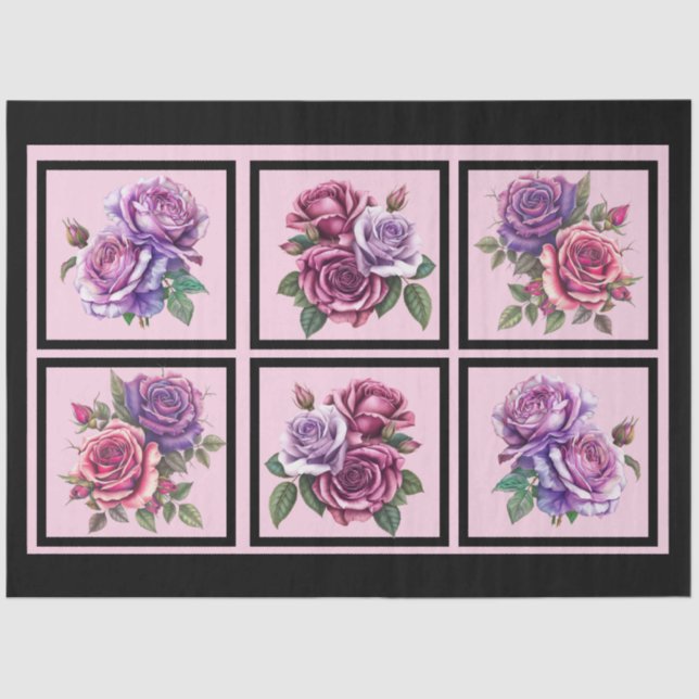 Lavender Rose Bouquets Tiled Decoupage Seidenpapier (Vorderseite)