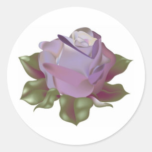 Lavender Rose Bud mit Blätter Runder Aufkleber