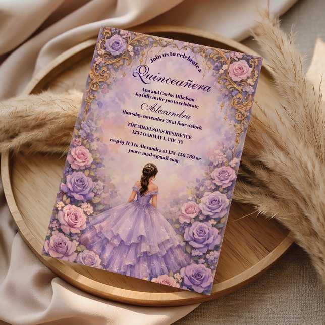 Lavender Rose Fairytale Quinceañera Einladung (Von Creator hochgeladen)