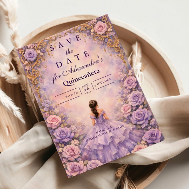 Lavender Rose Fairytale Quinceañera Save The Date (Von Creator hochgeladen)