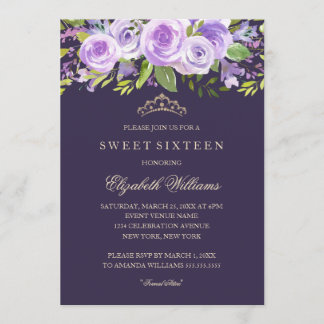 Lavender Rose Floral 16 . Geburtstag Einladung
