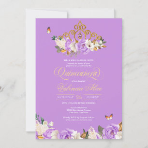 Lavender Rose Gold Tiara Butterfly Quinceanera Einladung