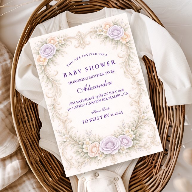 Lavender Rose Ornate Baby Shower Einladung (Von Creator hochgeladen)