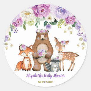 Lavender Rose Peony Woodland Baby Showday Runder Aufkleber