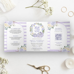 Lavender Rose Pumpkin QR Code Hochzeit Dreifach Gefaltete Einladung