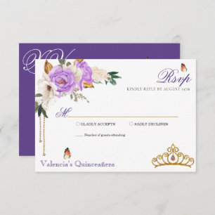Lavender Rose Royal Lila Gold Tiara Quinceanera RSVP Karte