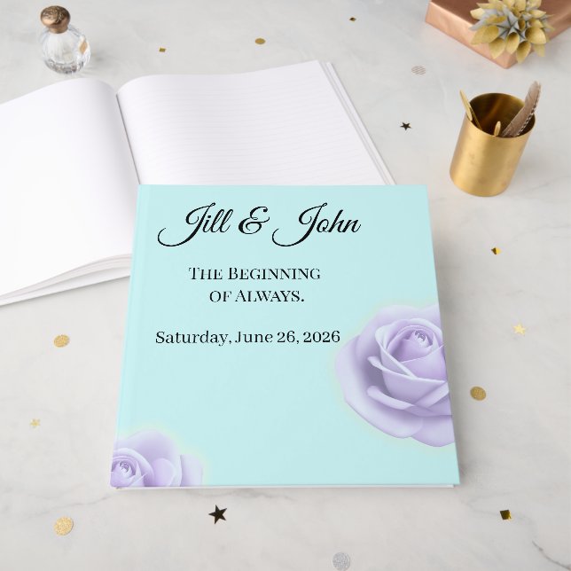 Lavender Rose Wedding Guest Book Gästebuch (Vorderseite offen)