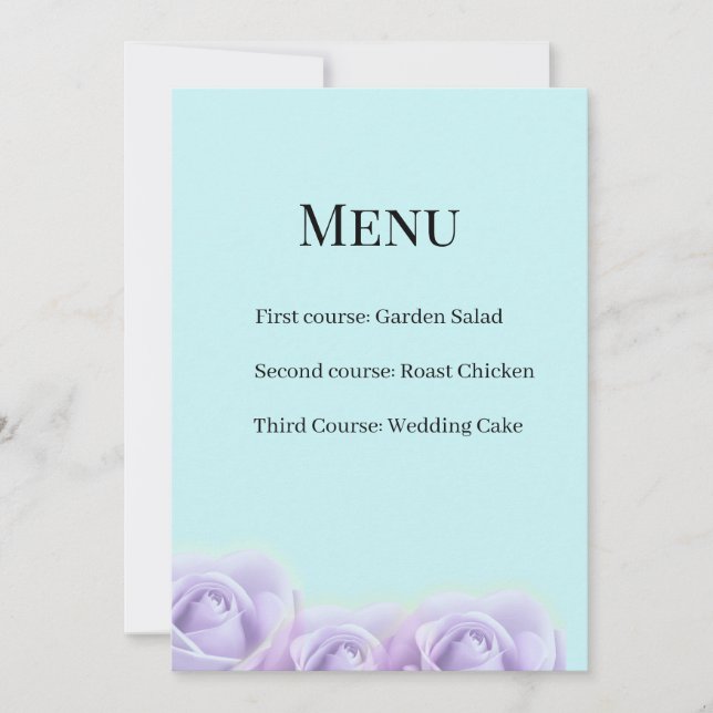 Lavender Rose Wedding Menu Card Einladung (Vorderseite)
