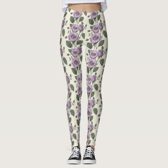 Lavender Roses With Silver And Green Leaves  Leggings (Vorderseite)