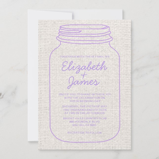 Lavender Rustic Mason Jar Hochzeit Einladungen (Vorderseite)
