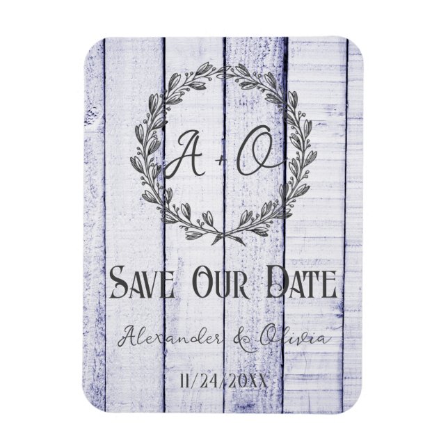 Lavender Rustic Monogram Speichern Sie das Datumsm Magnet (Vertikal)