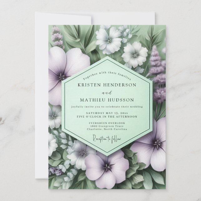 Lavender Sage Botanical Wedding Einladung (Vorderseite)