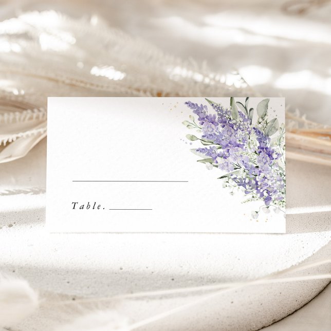 Lavender & Sage Green Floral Wedding Place Cards Platzkarte (Lavender floral wedding place card with sage green greenery, elegant table name card for reception)