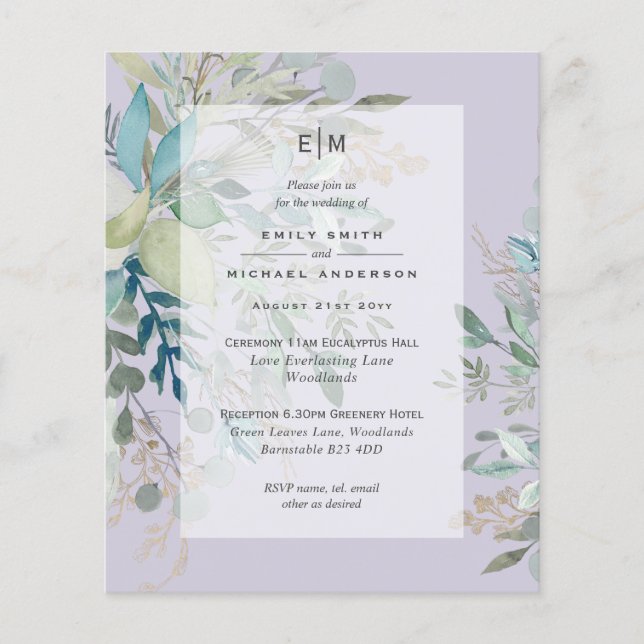 Lavender Sage Hochzeit Zeremonie Empfang BUDGET Flyer (Vorne)