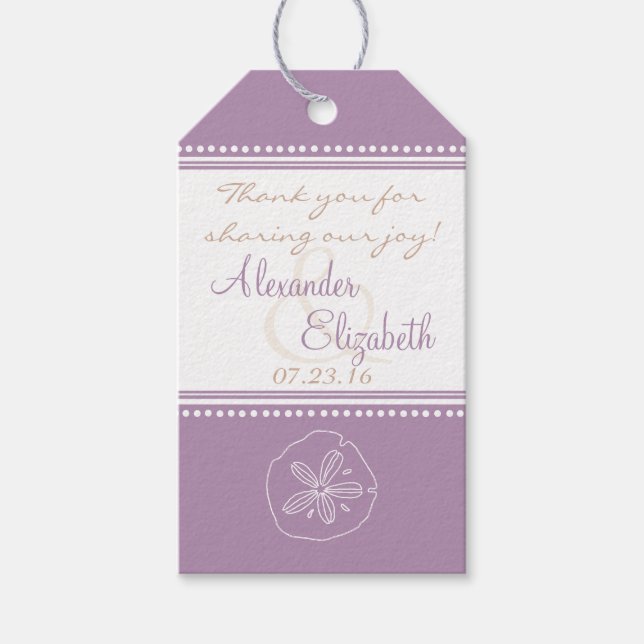 Lavender Sand Dollar Beach Wedding Guest Gefallen Geschenkanhänger (Vorderseite)
