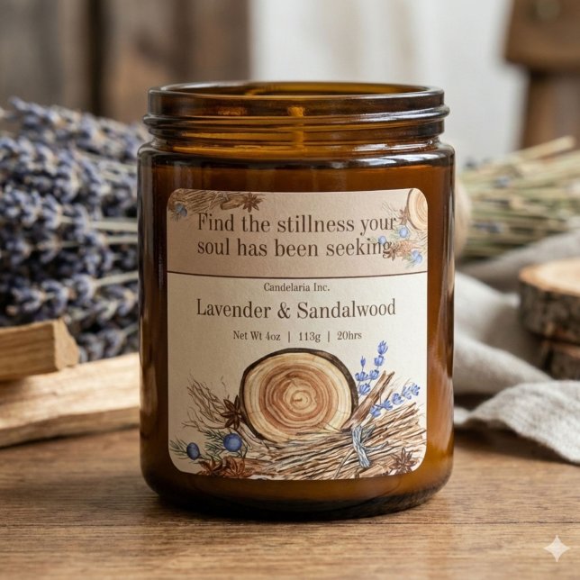 Lavender Sandalwood Quote Candle Label Quadratischer Aufkleber (Von Creator hochgeladen)