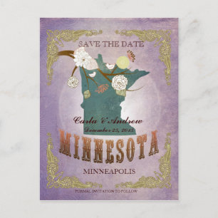 Lavender Save the Date - MN-Karte mit hübschen Vög Ankündigungspostkarte