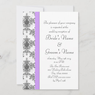 Lavender Schwarz-weiß Damask Wedding Empfang Einladung