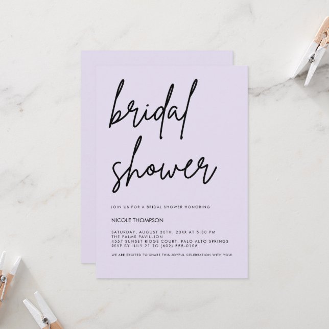 Lavender Script Modern Bridal Shower Invitation  Einladung (Vorderseite/Rückseite Beispiel)