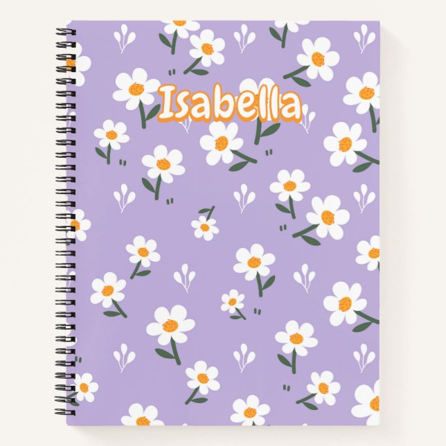 Lavender Seamless Daisy Floral Pattern Notizbuch (Vorderseite)