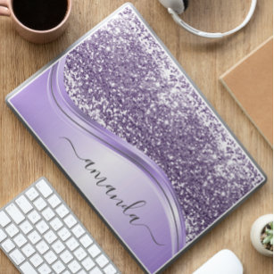 Lavender  Sequin Glitter Handwritten Calligraphy HP Laptop-Aufkleber