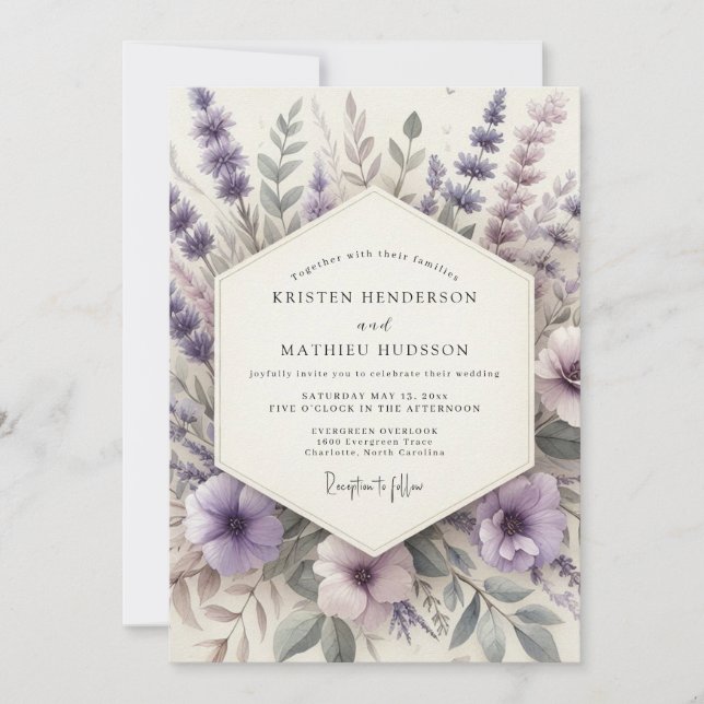 Lavender Serene Meadow Wedding Einladung (Vorderseite)