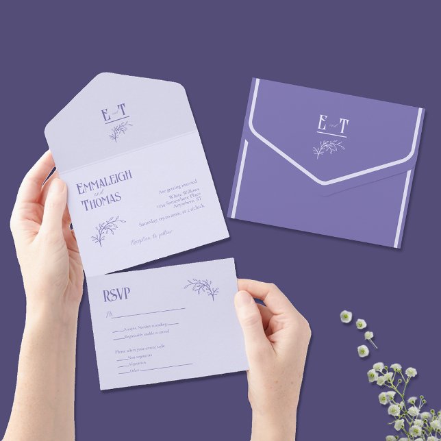 Lavender Shades Simple Modern Wedding All In One Einladung (Von Creator hochgeladen)