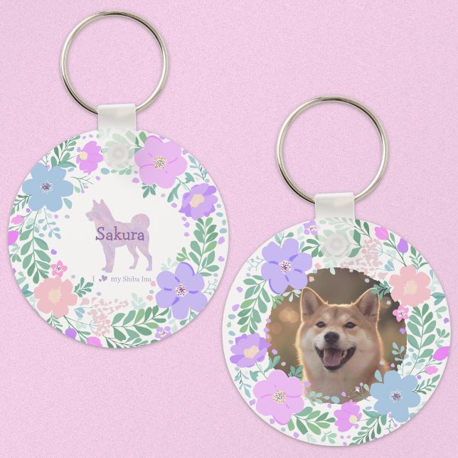 Lavender Shiba Inu Silhouette  Custom Name & Photo Schlüsselanhänger (Von Creator hochgeladen)