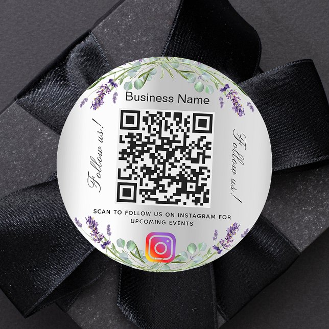 Lavender silberne florale Business qr Code-Einführ Runder Aufkleber (Von Creator hochgeladen)