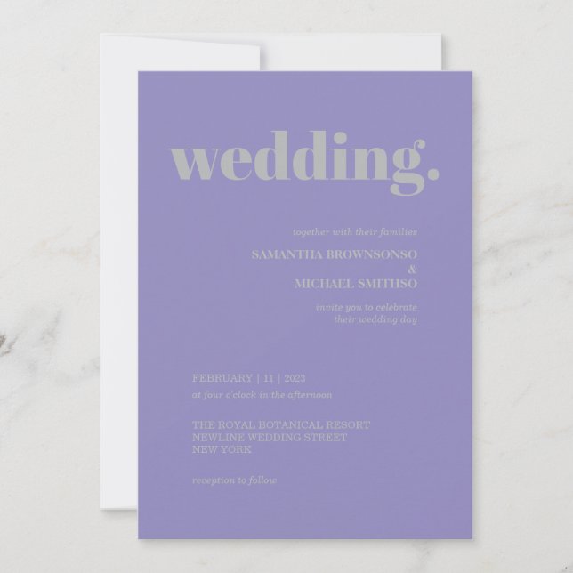 Lavender Silver Minimal Earth Tone Wedding Einladung (Vorderseite)