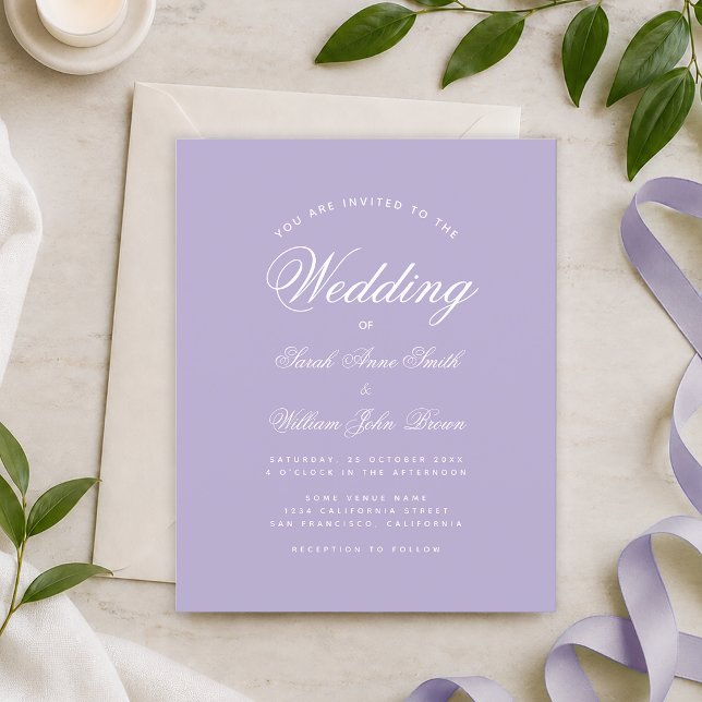 Lavender Simple Budget Lila Hochzeitseinladung (Von Creator hochgeladen)