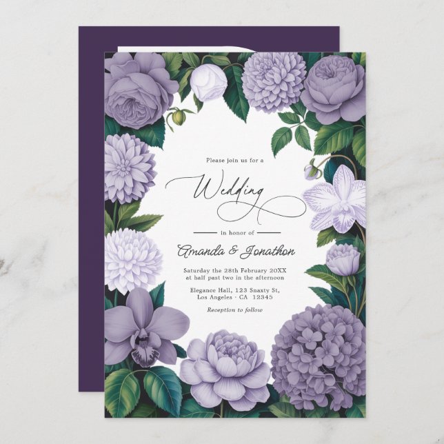 Lavender Smoke, Lilac Ash & Moonstone Wedding Einladung (Vorne/Hinten)