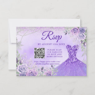 Lavender Snowflake Weihnachten Quinceñera 15. QR RSVP Karte
