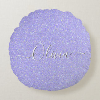 Lavender Sparkle Soft Pastell Individuelle Name Rundes Kissen